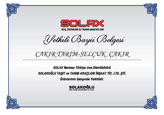 SOLAX YETKİLİ BAYİ BELGESİ